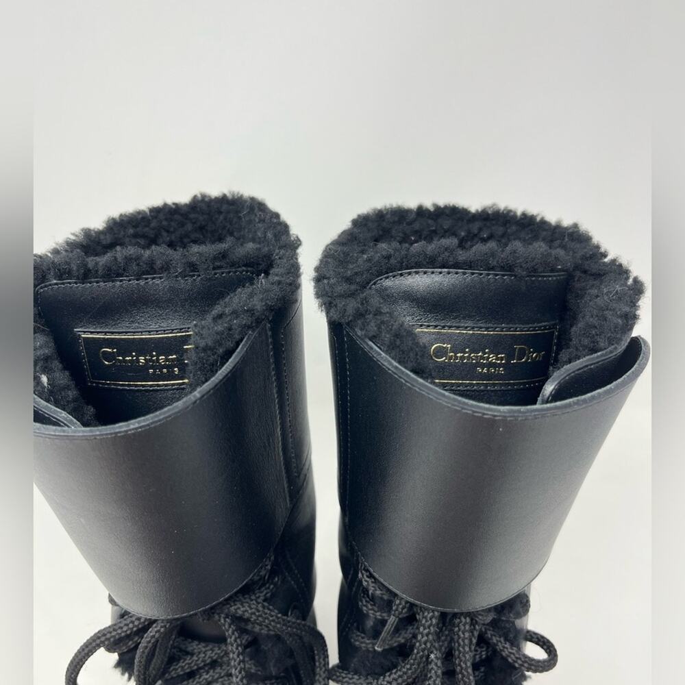 Dior Black Leather Combat Boot Shearling lined inside Lace Up size 40.5 EU - Picture 7 of 11